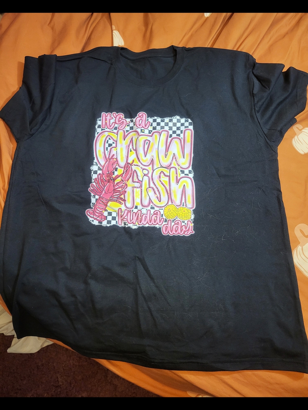 Mens 2xl Black T-Shirt with Colorful Crawfish Graphic